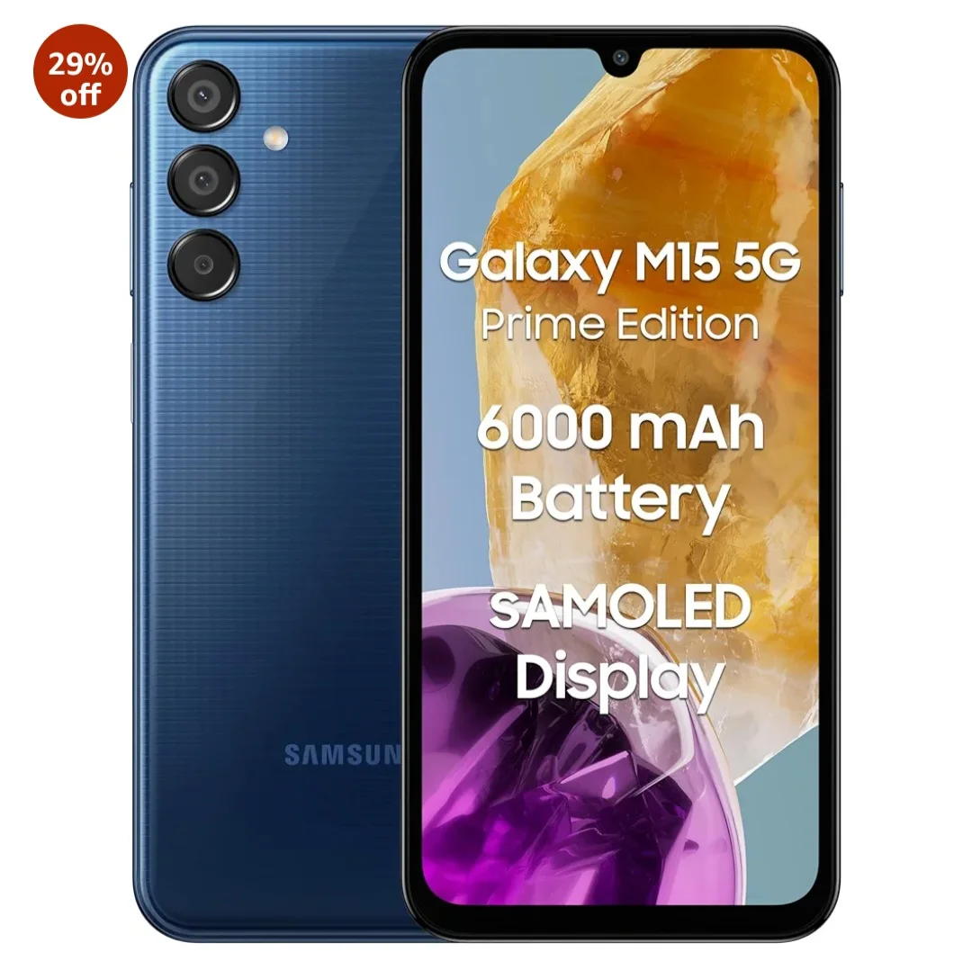 Samsung Galaxy M15 5G Prime Edition (Blue Topaz,6GB RAM,128GB Storage) | Super AMOLED Display| 50MP Triple Cam| 6000mAh Battery| MediaTek Dimensity 61